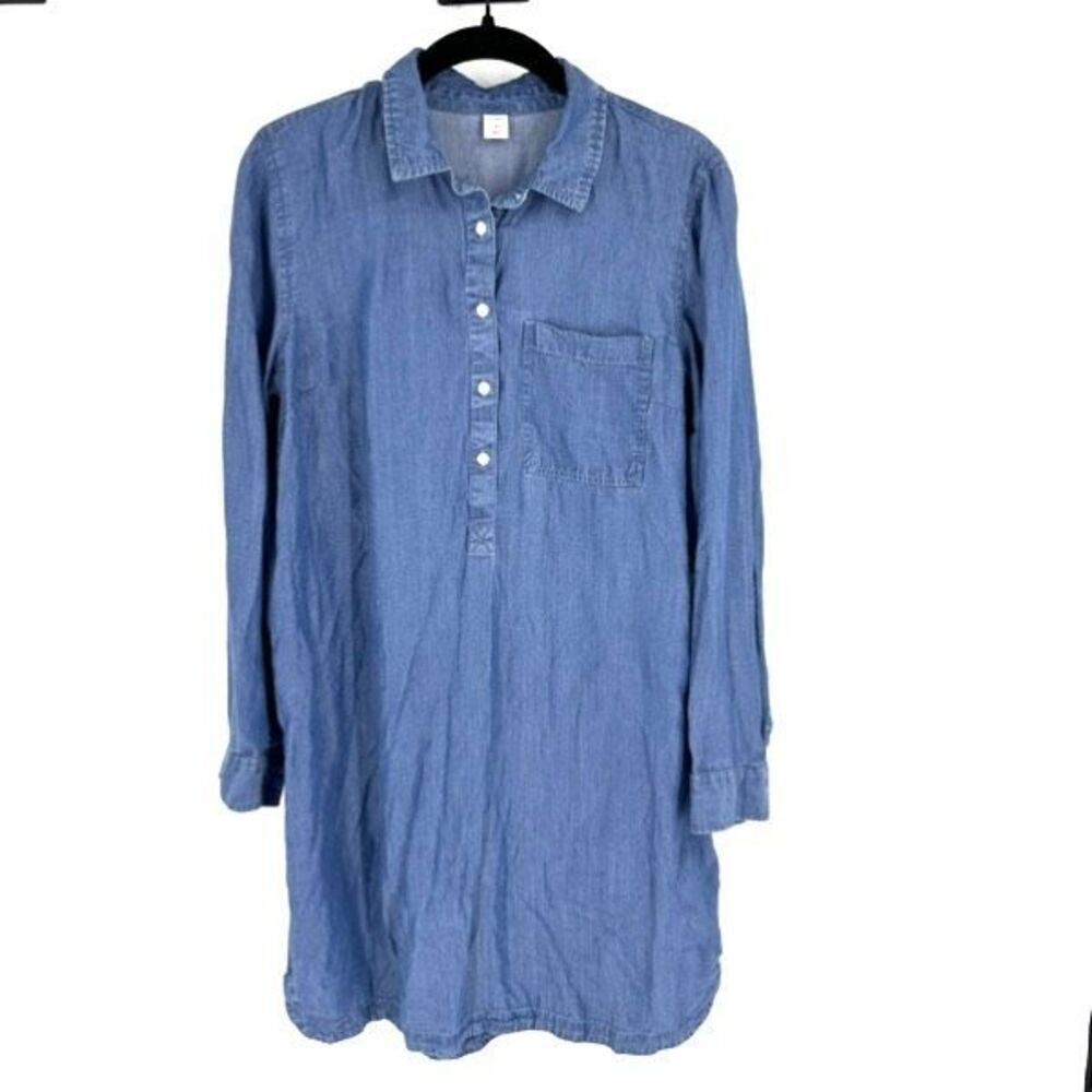 Old Navy Chambray Shirt Dress  Button Down‎ Medium Lyocell Medium Wash Blue - Picture 2 of 13